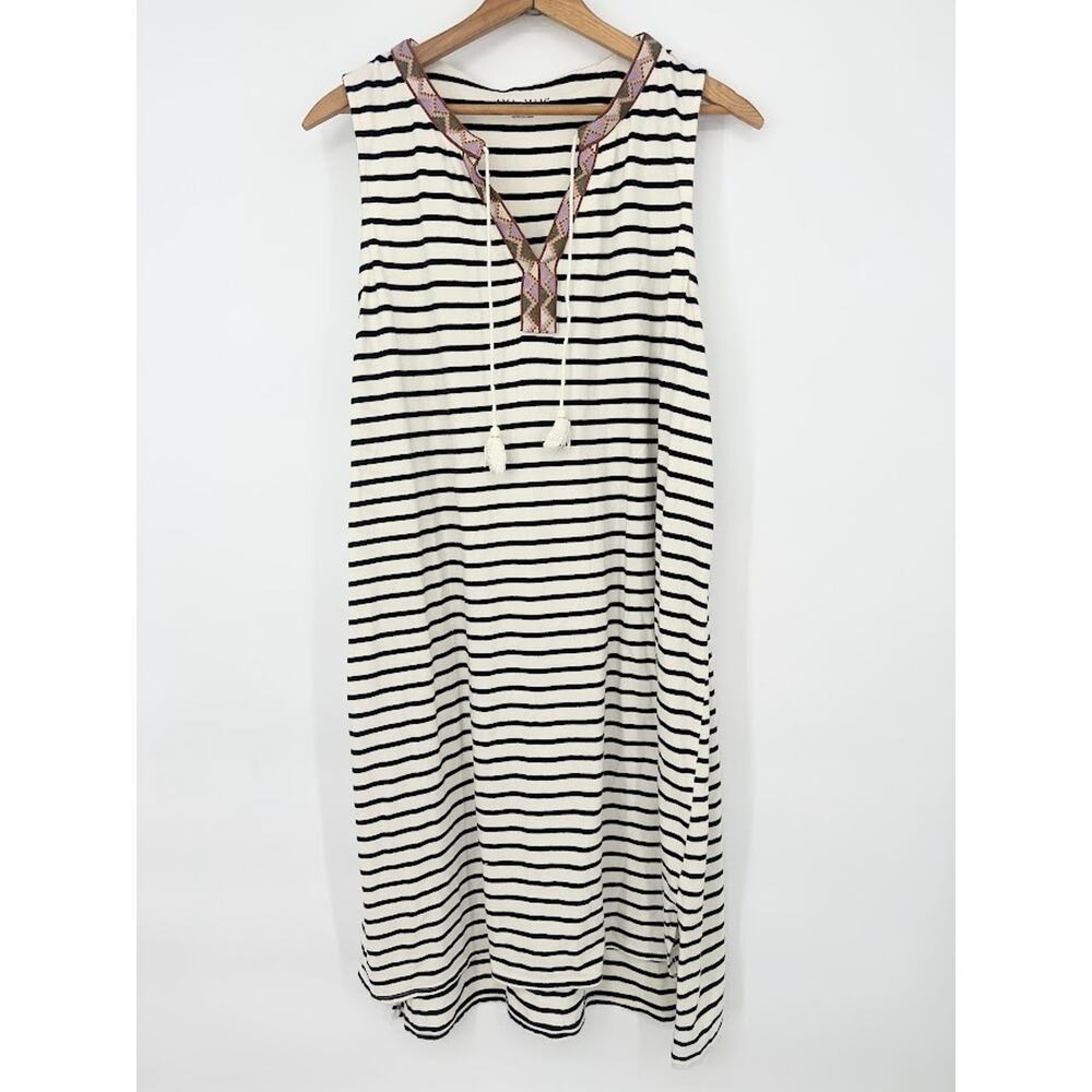 Ava & Viv Knit Midi Dress Black Striped Tassels Stretch Size 2X Boho‎ Casual